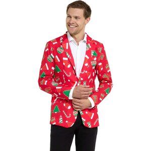 Men's Christmas Blazer Ugly X-Mas Holiday Print Outfit Only Suit Jacket
